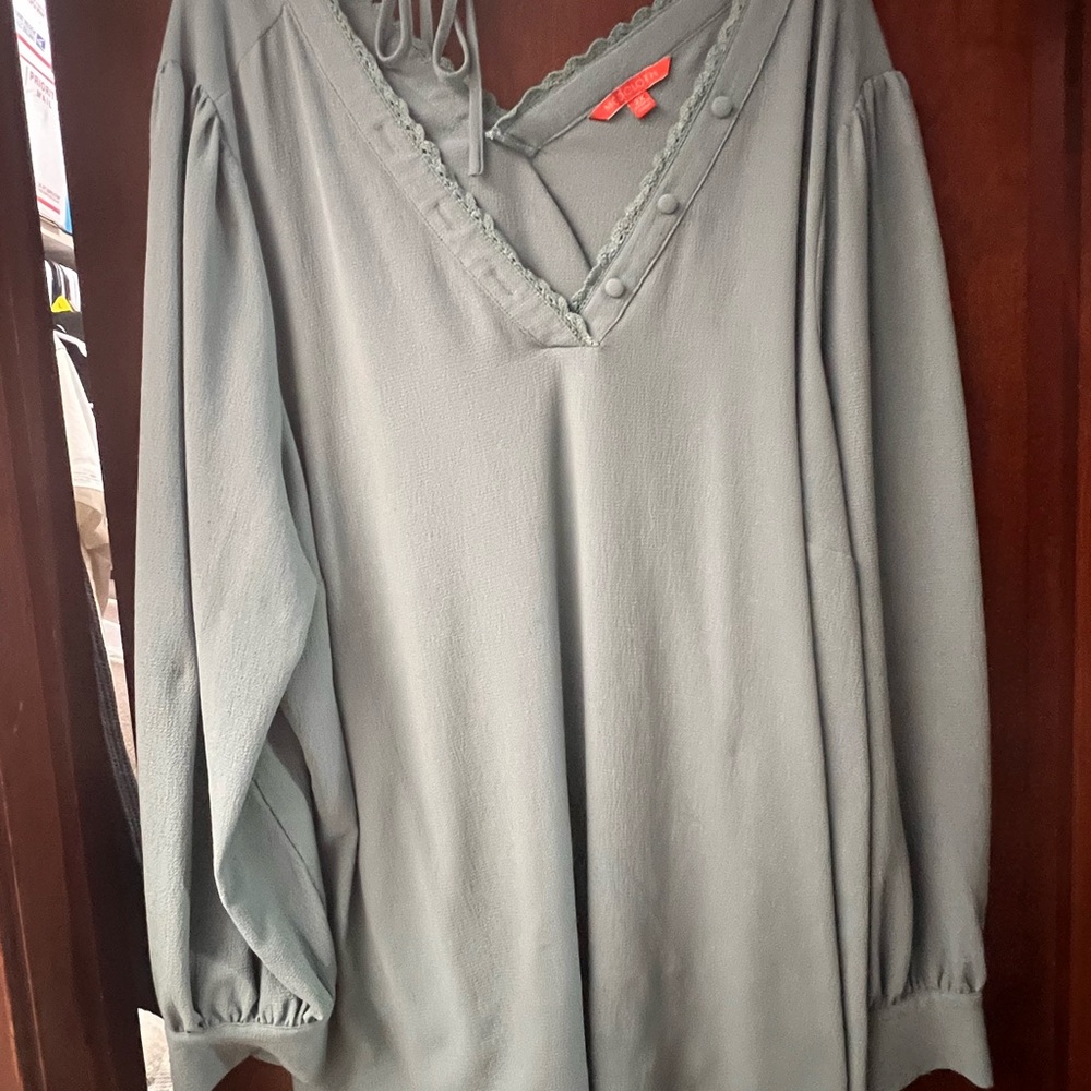 Modcloth RelaxedBlue Green Long Sleeve Embellished Blouse
